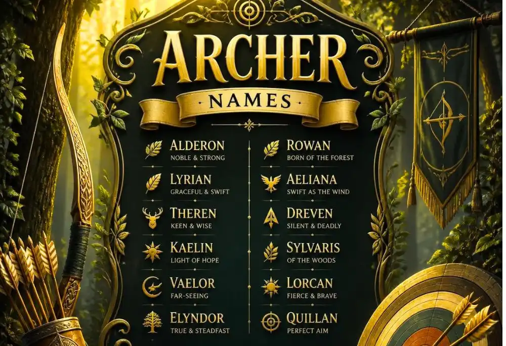 A archer names list with golden strong background