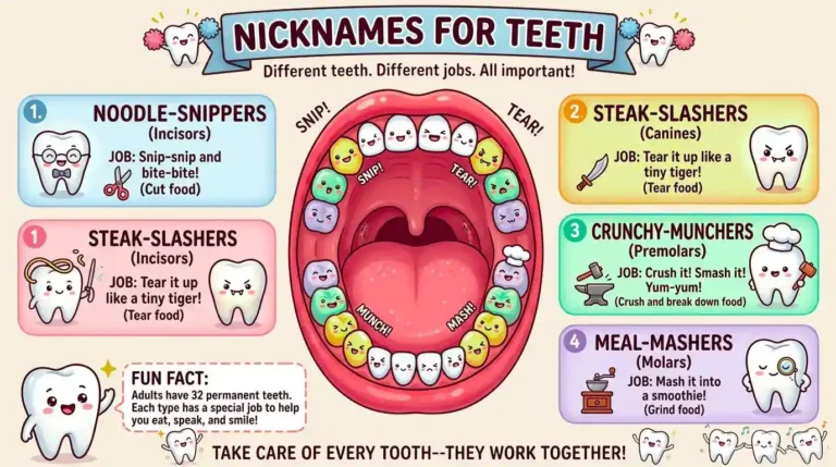 A teeth shape with different nicknames for teeth